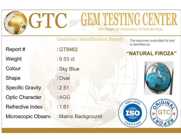 9.53 Ct Natural Irani Firoza (Iranian Turquoise) – Certified Original Gemstone | Gemshub